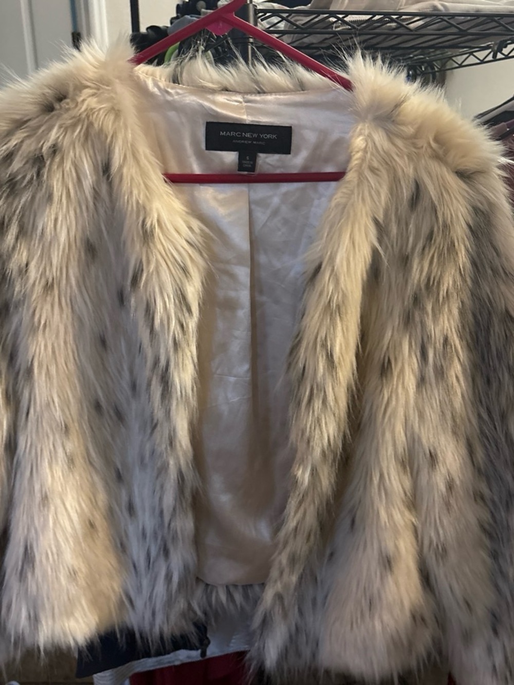 Marc New York Plush Faux Fur Teddy Jacket in Beige and Cream
